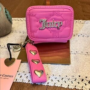 Juicy Couture Pink Quilted Coin Pouch with Heart Stud Strap